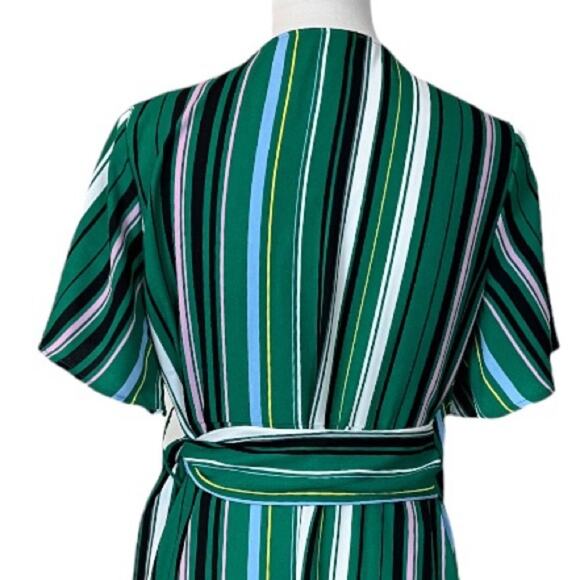 Halogen Women's Wrap Tie Waist Midi Dress Green Black Multi Stripes Size SP - Picture 12 of 14
